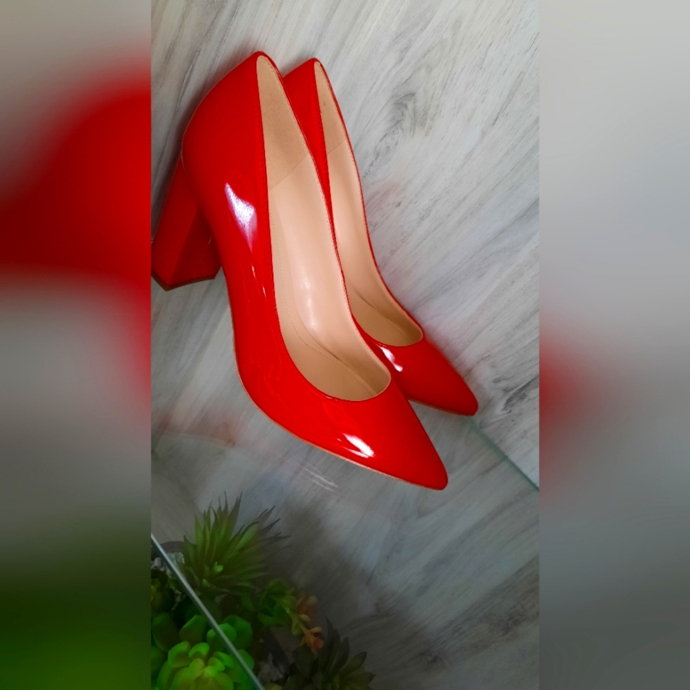 Marc Fisher Red Patent Block Heel Pumps